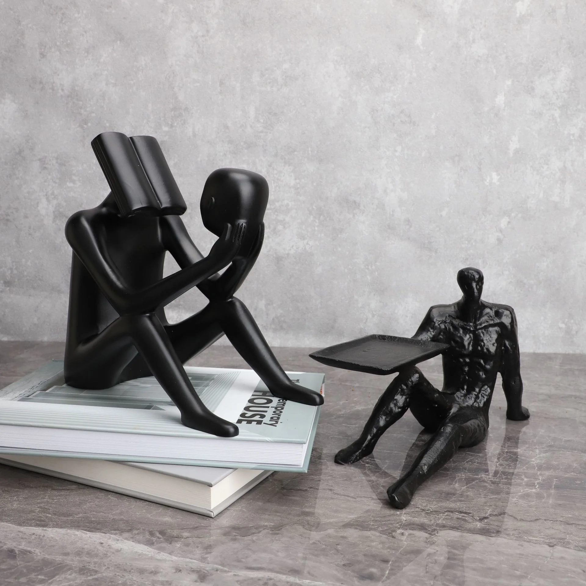 

creative Chinese resin figure statue black and white art soul reader living room home desktop bedroom decor ornaments figurine