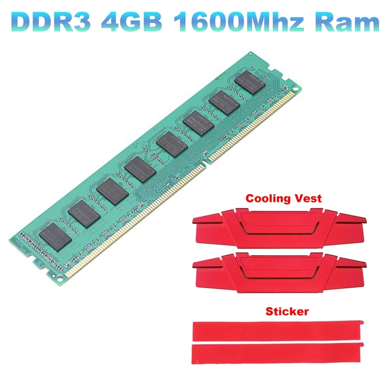 

Оперативная память 4 Гб DDR3 + охлаждающий жилет, фотография 1,5 в, 1600 МГц, 240 контактов, Память DIMM для настольного компьютера, материнская плата ...