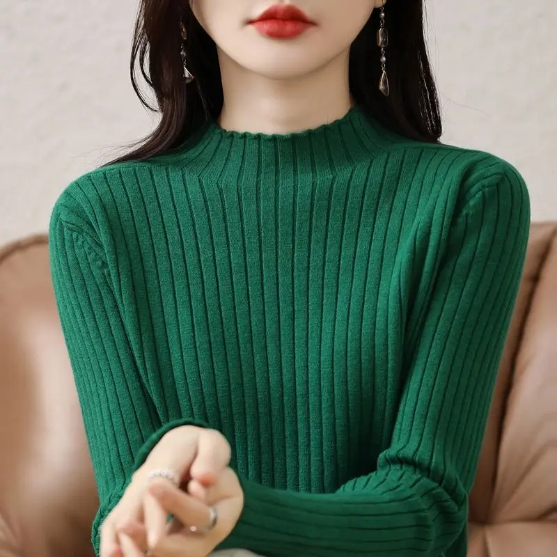 

Autumn Winter Clothes Women New Half-Turtleneck Pullover Top Slim Fashion Thickened Knit Bottoming Sweater Pull Femme Hiver V346