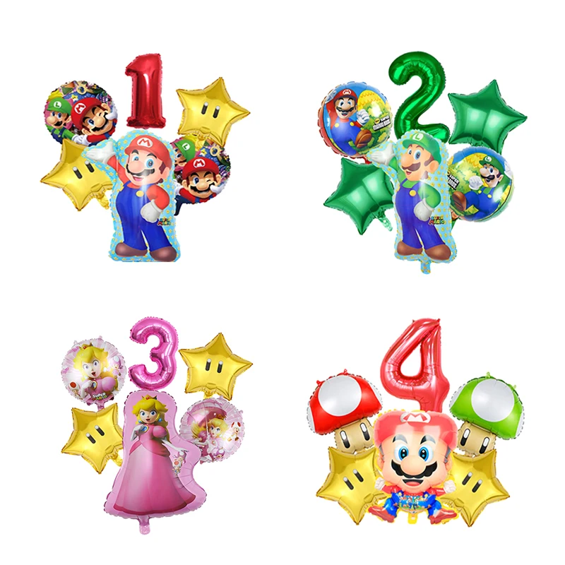 

Mario New Game Theme Cartoon Aluminum Film Balloon Digital Package Birthday Party Decoration Mushroom Star Cute Originality