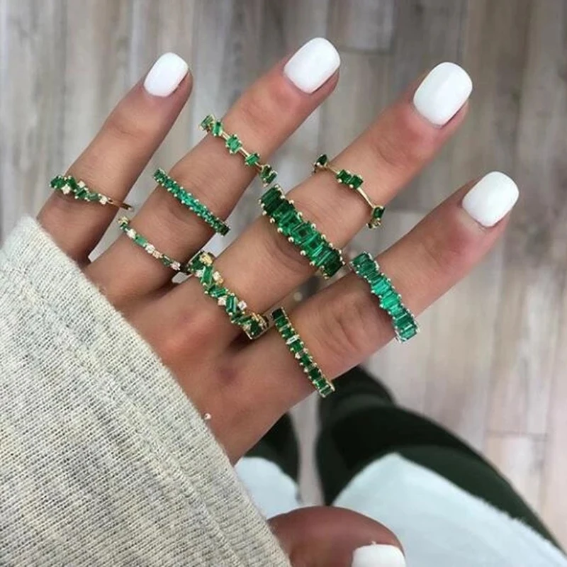 

NEW Fashion AAA Cubic Zirconia Rings for Women Luxury Green Crystal Ring Party Engagement Wedding Female Silver Jewelry Gift