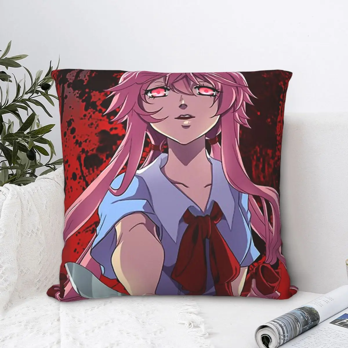 

Angry Gasai Yuno Throw Pillow Case Future Diary Mirai Nikki Cushion Home Sofa Chair Print Decorative Hug Pillowcase