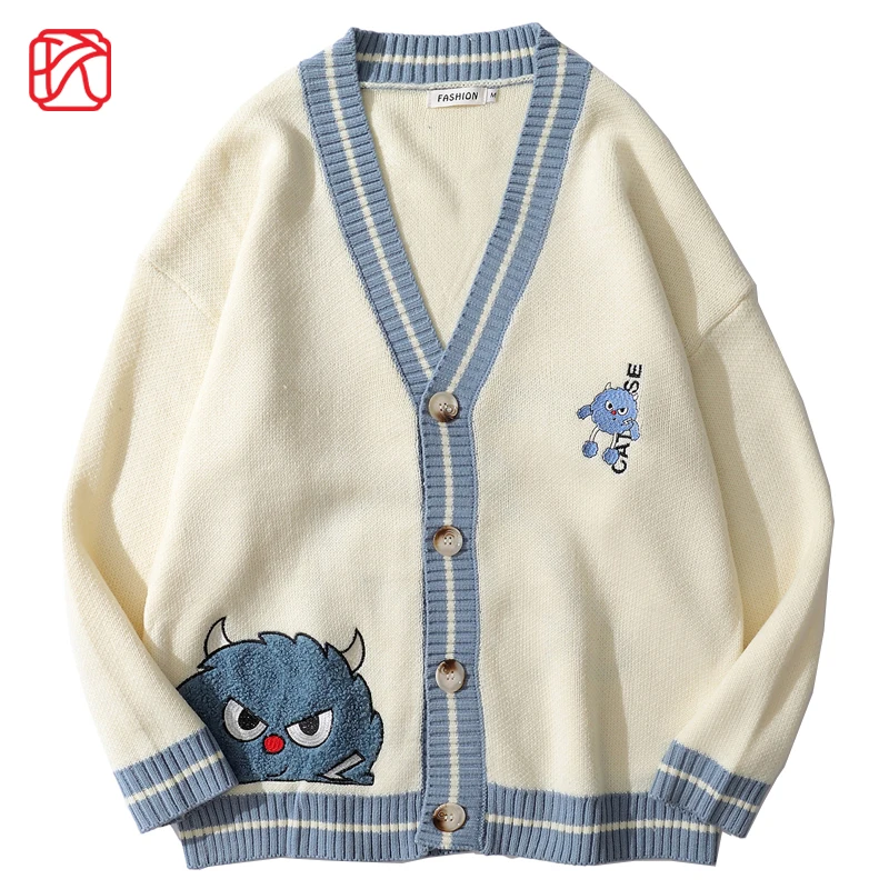 

Cartoon Monster Couple Sweaters Men Women Soft Cardigan Winter Hip Hop Knitwear Sweaters Japan Coat Streetwear Men Jackets Tops