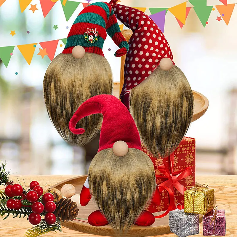 

Fake Beards And Gnome Bead 6pcs/Set Faux Fur Dwarf Beard Wood Bead For Christmas Decor Plush Gnome Doll Handmade Diy Accessories