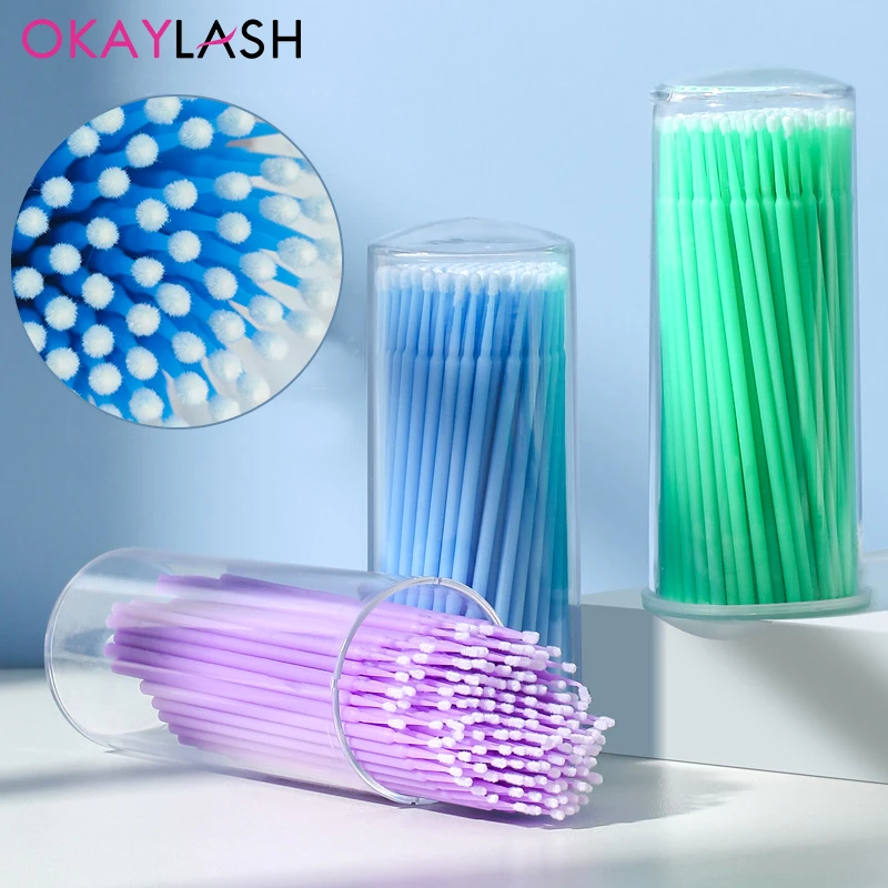 100Pcs Per Bottle Eyelash Extension Cleaning Brushes With Case Plastic Colorful Lash Glue Removing Clean Swabs Spoolie Wholesale