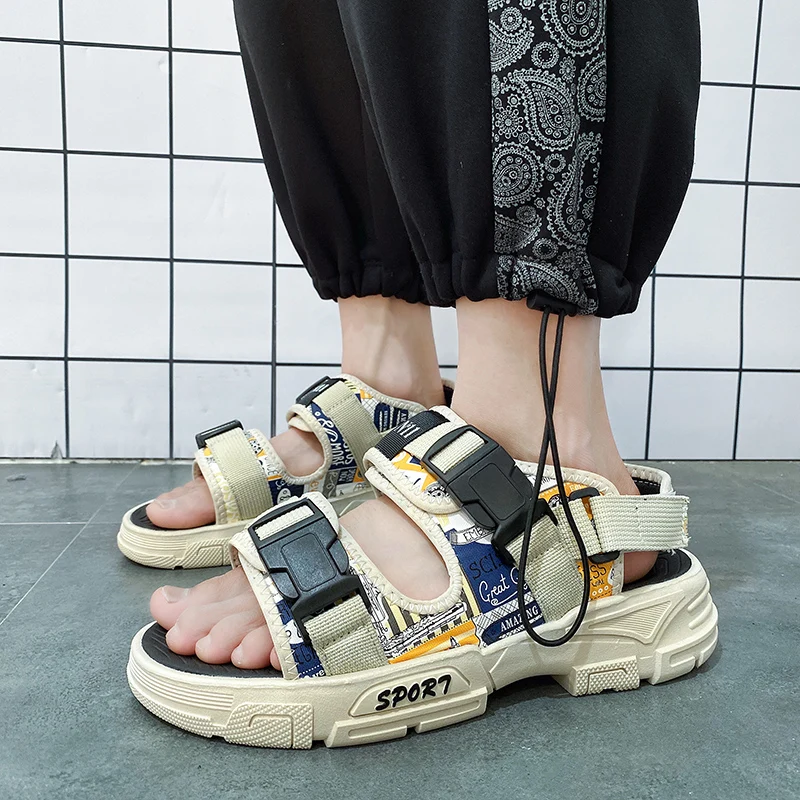 Сандалии мужские на толстой подошве Нескользящие удобные тапочки легкие пляжные