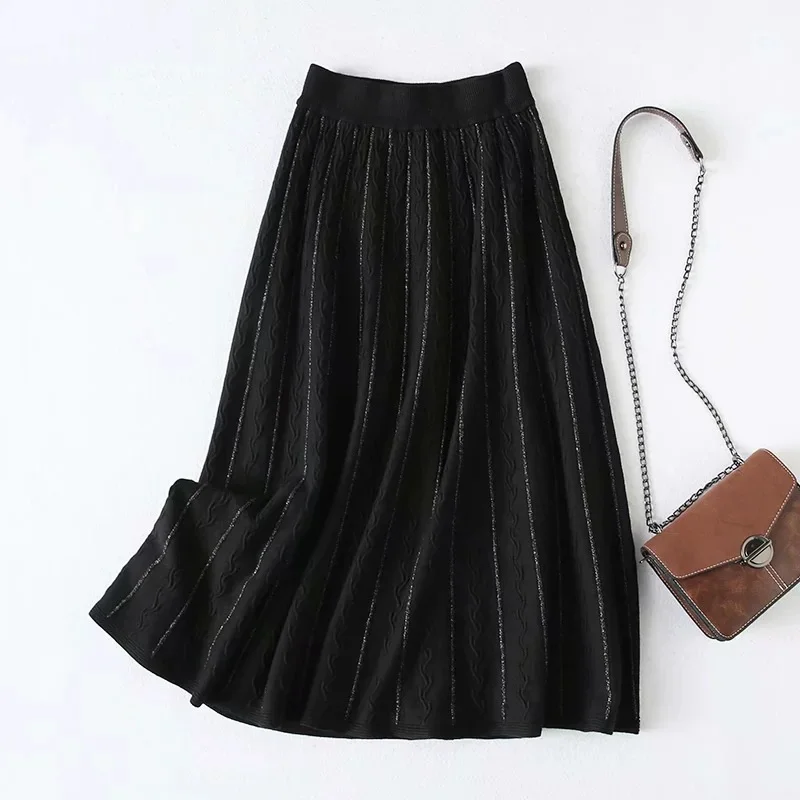 2022 модная осенне-зимняя трикотажная длинная Плиссированная юбка миди для женщин