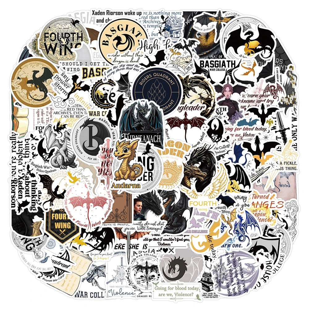 

10/30/50/100PCS Fantasy Novel Fourth Wing Stickers for Laptop Phone Stationery Car Waterproof Cartoon DIY Decal Kids Sticker Toy
