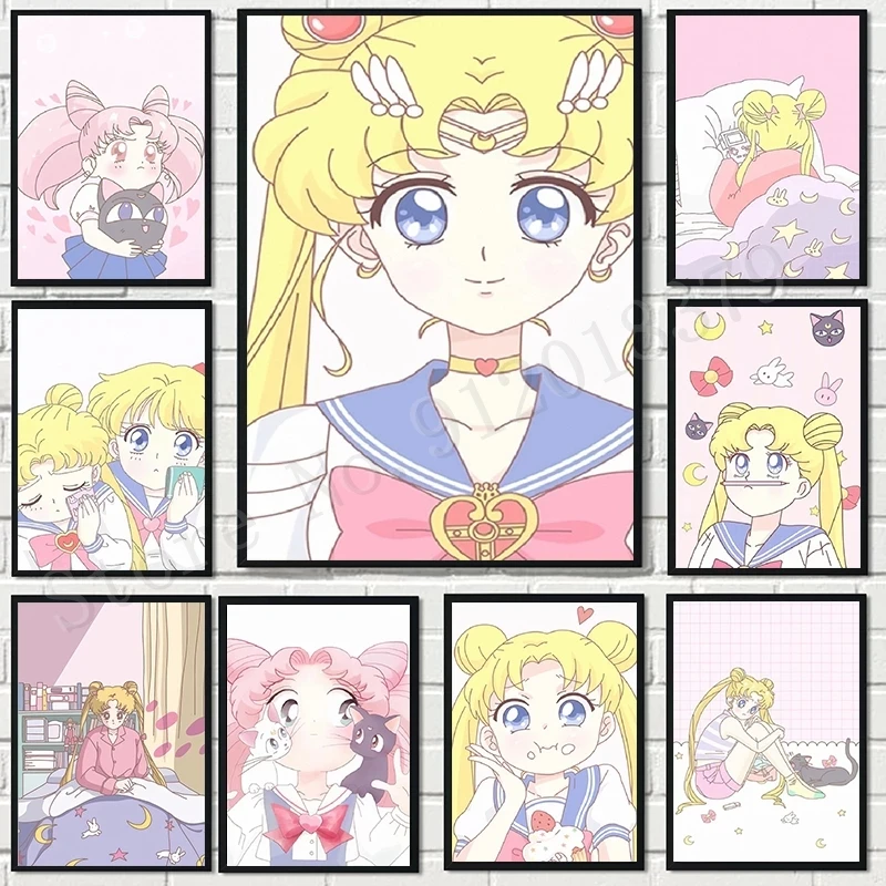 

Sailor Moon Character Decorative Canvas Poster Modern Anime Modular Prints Painting Wall Art Murals Pictures Nursery Home Decor