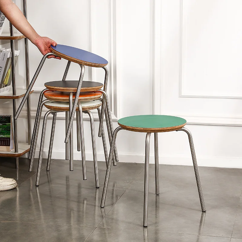 

2023 Medieval Style Stool Can Be Stacked Household Dining Table Round Stool Stainless Steel Simple Living Room Small Stool