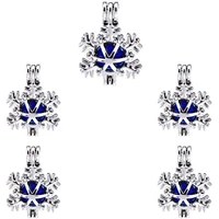 10pcs plain charm snowflake pearl cage locket aromatherapy diffuser pendant necklace bracelet diy customied jewelry making bulk