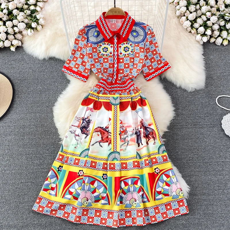 

Fashion Ethnic Print Dresses For Women 2023 Summer Beach Casual Elegant Breathable Dresses Woman Palace Style Dresses платье