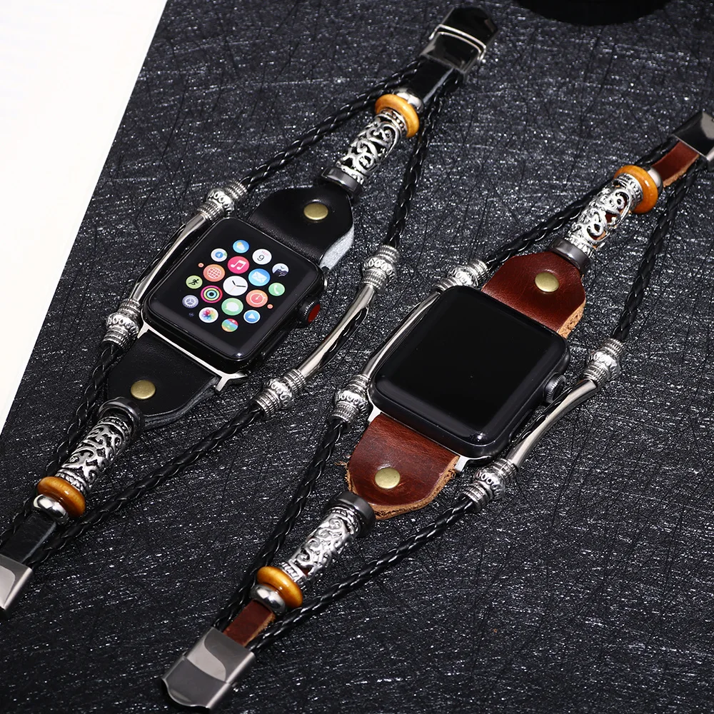 

Leather strap For Apple Watch band 44mm 38mm 40mm 42mm correa Retro Handmade Cowhide bracelet iWatch Series 7 6 5 4 3 Se 41/45mm