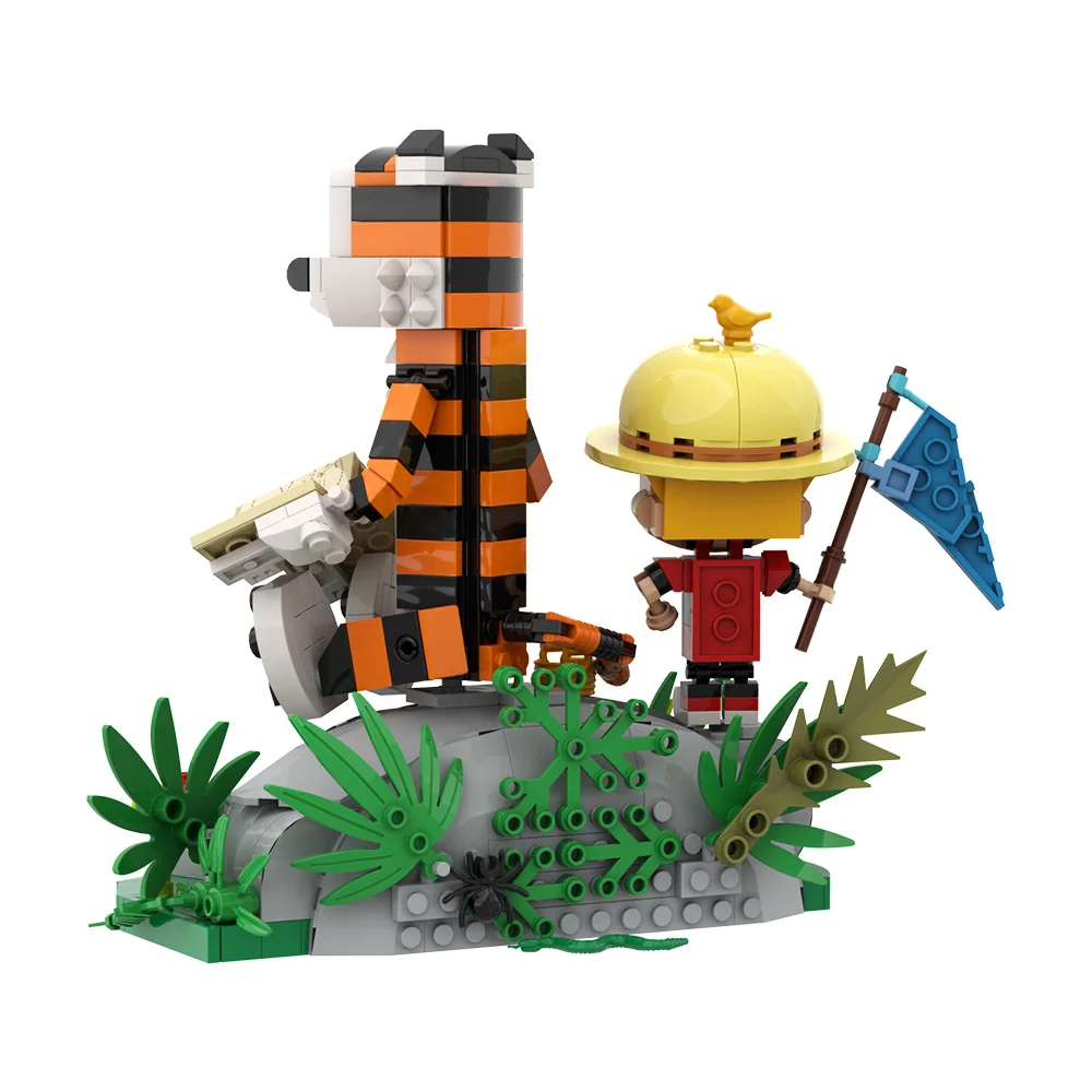 Фото Модель MOC Calvined and Hobbes, строительный блок, анимационная кукла, трава, растение, мультяшный тигр, экшн-фигурка, кирпичная игрушка, детский рождественский подарок №5