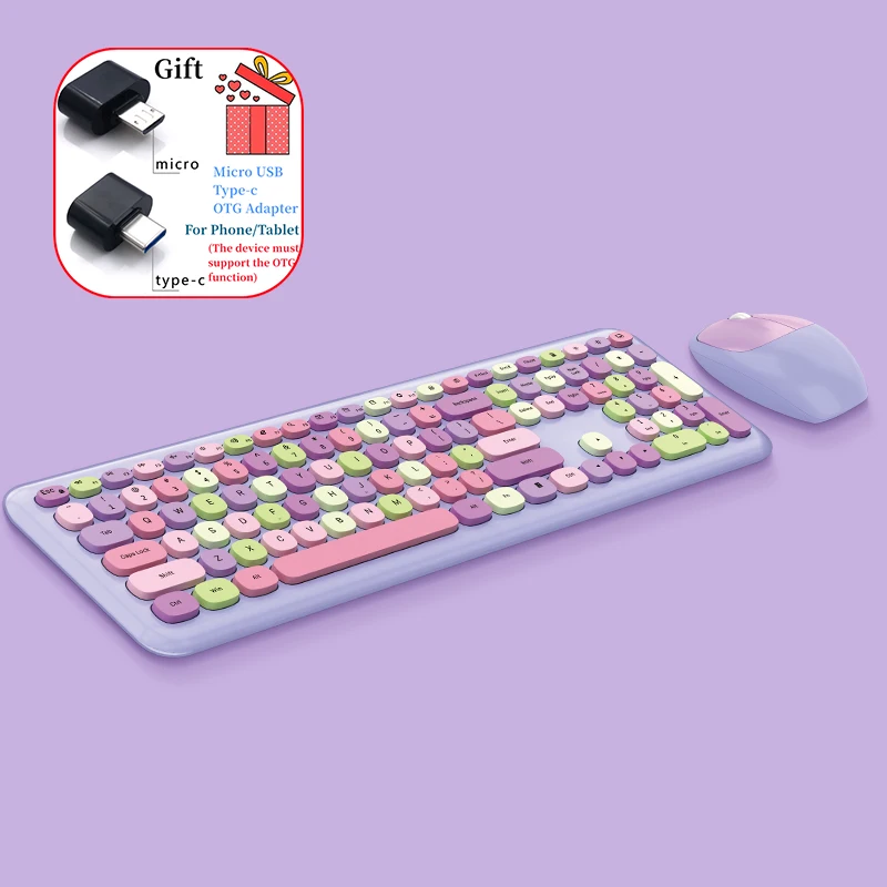 

Cute 2.4GHz Wireless Keyboard and Optical Silent Mouse Combo Set with Colorful Cute 110 Keys Full-Sized Keyboard for PC