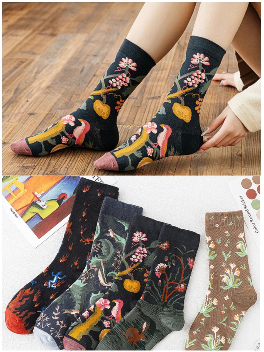 

Мужские/женские чулки теплые удобные трендовые хлопковые носки индивидуальные высокие женские носки с забавными цветами животными рисунк...