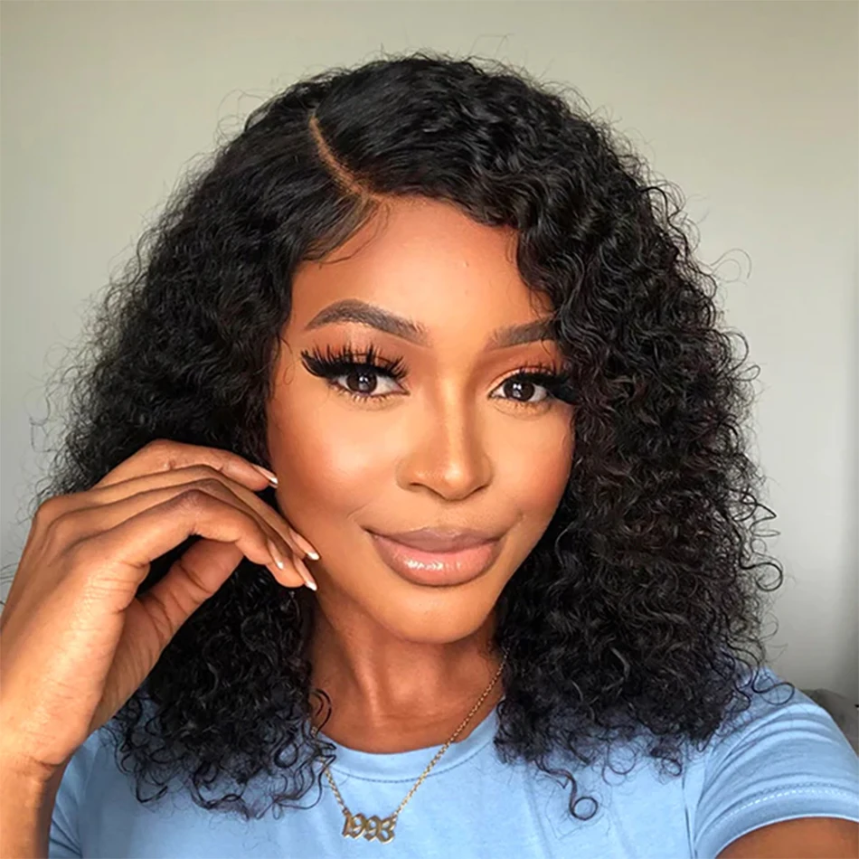12A Kinky Curly Short Bob Human Hair Wigs 13x4 Lace Frontal Closure Water Wave Wigs Glueless Isee Brazilian Remy Wigs For Women