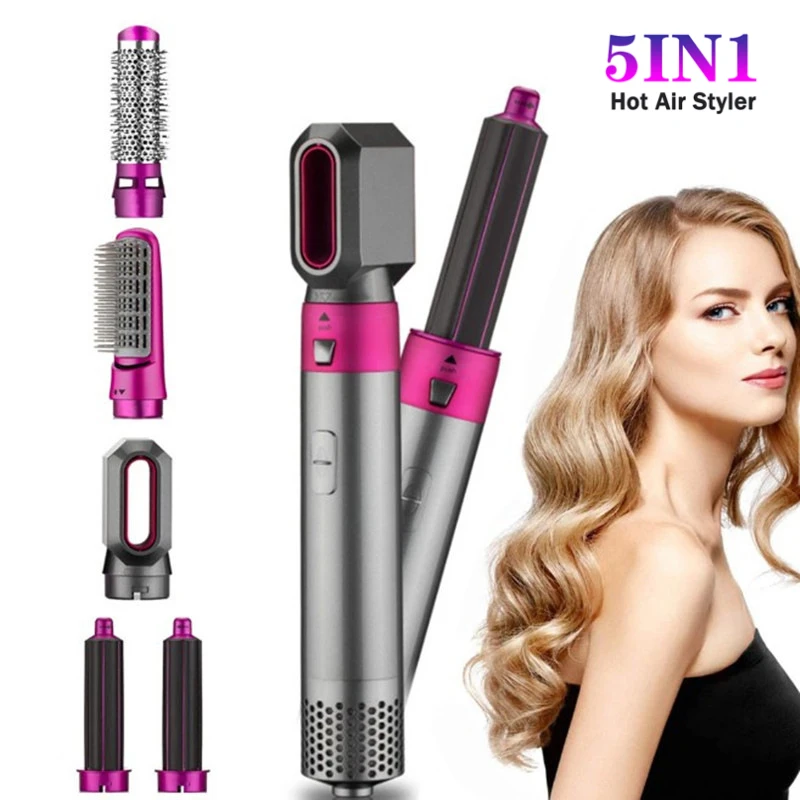 

Hot Air Brush One-Step Hair Dryer & Air wrap Styler Ionic Curling Comb Professional 5 in 1 Blow Dryer Brush & Straightener Brush