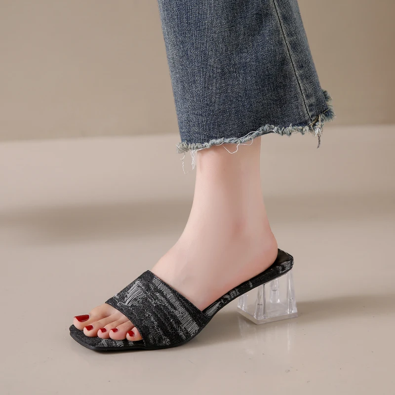 

Женские летние джинсовые Сандалии, босоножки на высоком каблуке, с квадратным носком, большие размеры 42