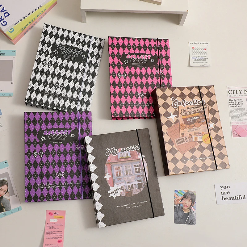 

3/5Inch Photo Card Collection Book Postcard Storage Book Folder Shell Cover A5 Binder Lattice Series With Strap Photo Album