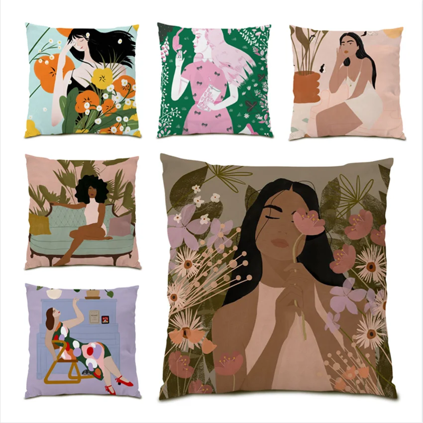 

Home Decoration Modern Art 45x45cm Sofas for Living Room Decoration Polyester Linen Portrait Cushions Cover Velvet Anime E0136