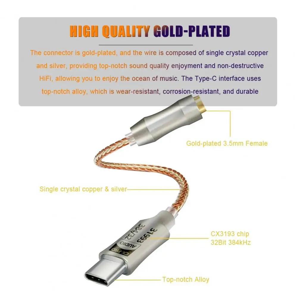 Фото Аудиоусилитель для наушников 3,5 мм, усилитель для наушников USB Type-C DAC CX31993, Hi-Fi аудиоинтерфейсный адаптер, высокоточный PCM №5