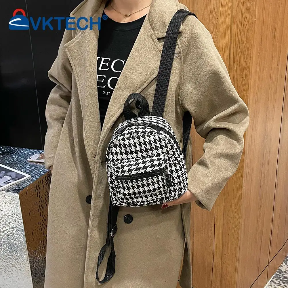 

Women Houndstooth Pattern Jacquard Cloth Backpack Student Children Casual Large Capacity Backpack Fashion Zipper Small Backpack