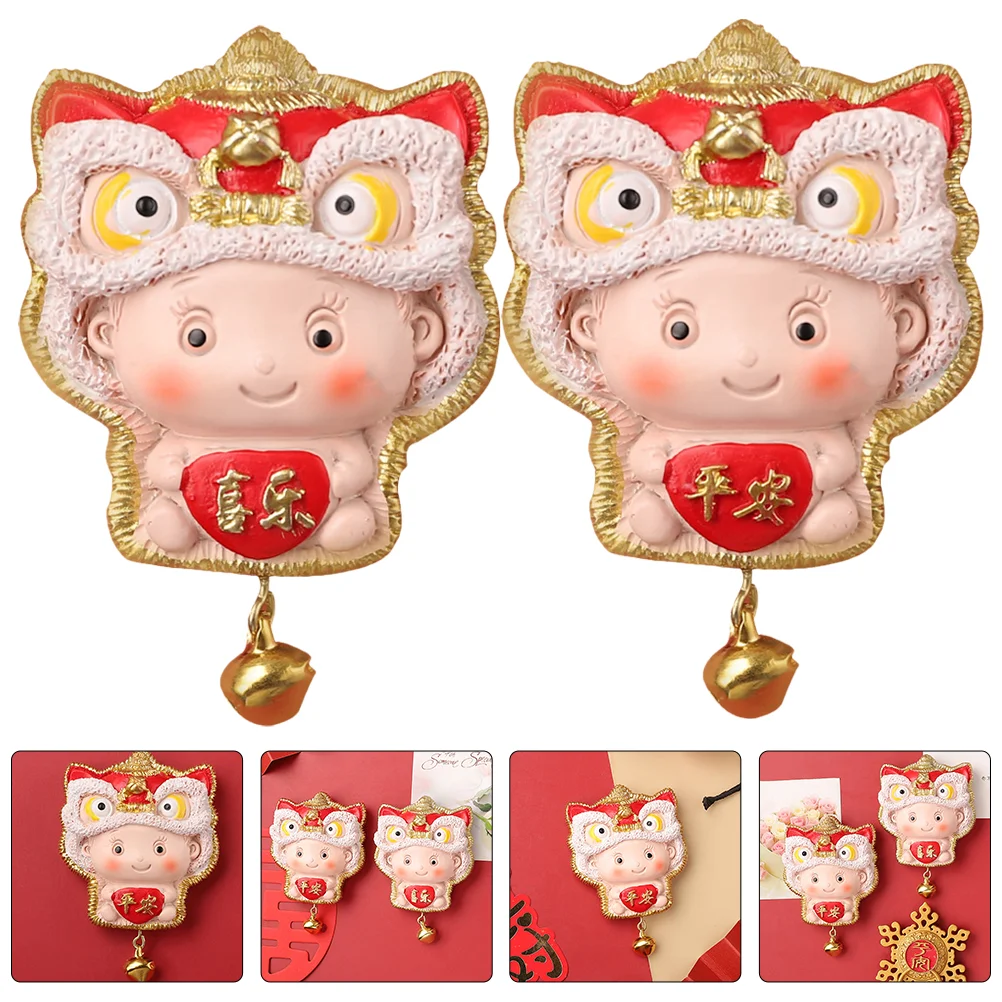 

2pcs Decorative Vintage Lovely Locker Magnets Chinese Themed Magnets New Year Fridge Magnets Blessing Fridge Magnets