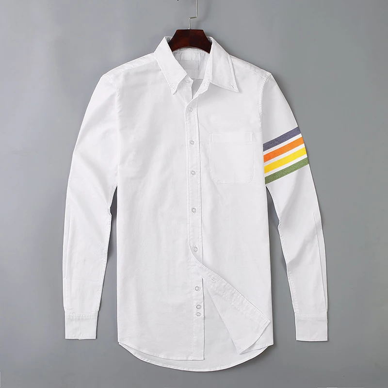 

TB THOM Shirts Korean Brand Rainbow 4-Bar Striped Business Office Clothing Fashion Casual Quality Cotton Oxford TB Blouse
