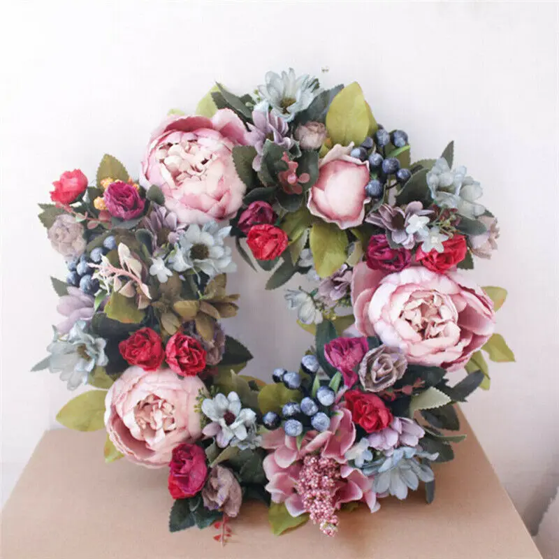 

Peony Flower Simulated Garland Wreath Rattan Ring Decoration Photography Props Wedding Wreath Flower Home Door Decor