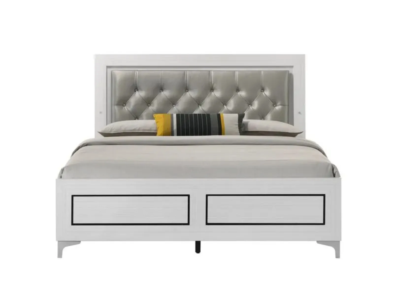 

Queen Bed w/LED in Gray PU & White Finish