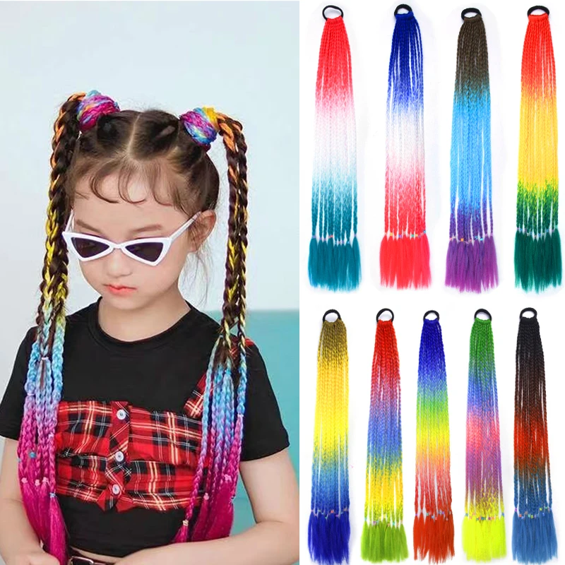 Ed Gradient Dirty Box Braided Ponytail For Girls With Elastic Hair Band Rubber Band Hair Accessories Wig Headband Hairpiece