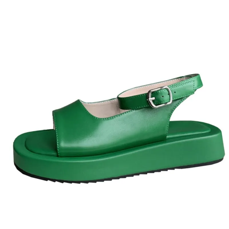 

Dilalula New Women Sandals Peep Toe Flats Platform 2022 Summer Genuine Leather Ankle Strap Shoes Woman Retro Concise Casual