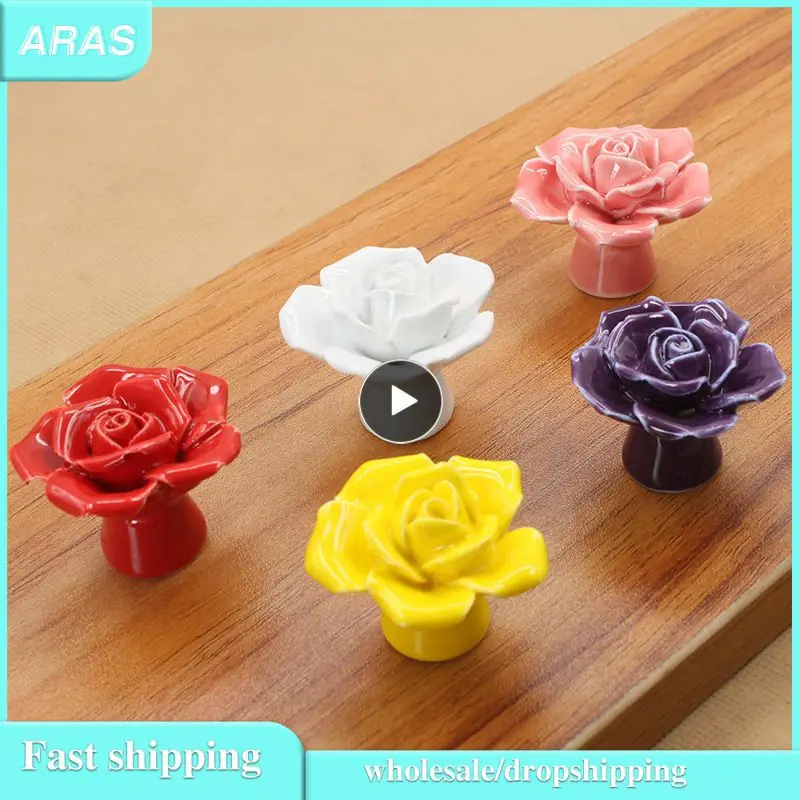 

Vintage Furniture Handle Door Knobs Drawer Cupboard Kitchen Pull Handle Rose Flower Ceramic Cabinet Handle Retro Wardrobe Handle