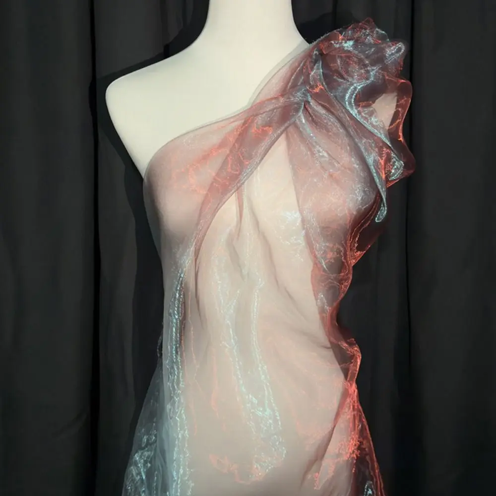 Фото Ткань из органзы 150x100 см, мягкая, двухцветная, с градиентом, сине-зеленая, фантазийный цвет, для рукоделия и дизайна одежды №3