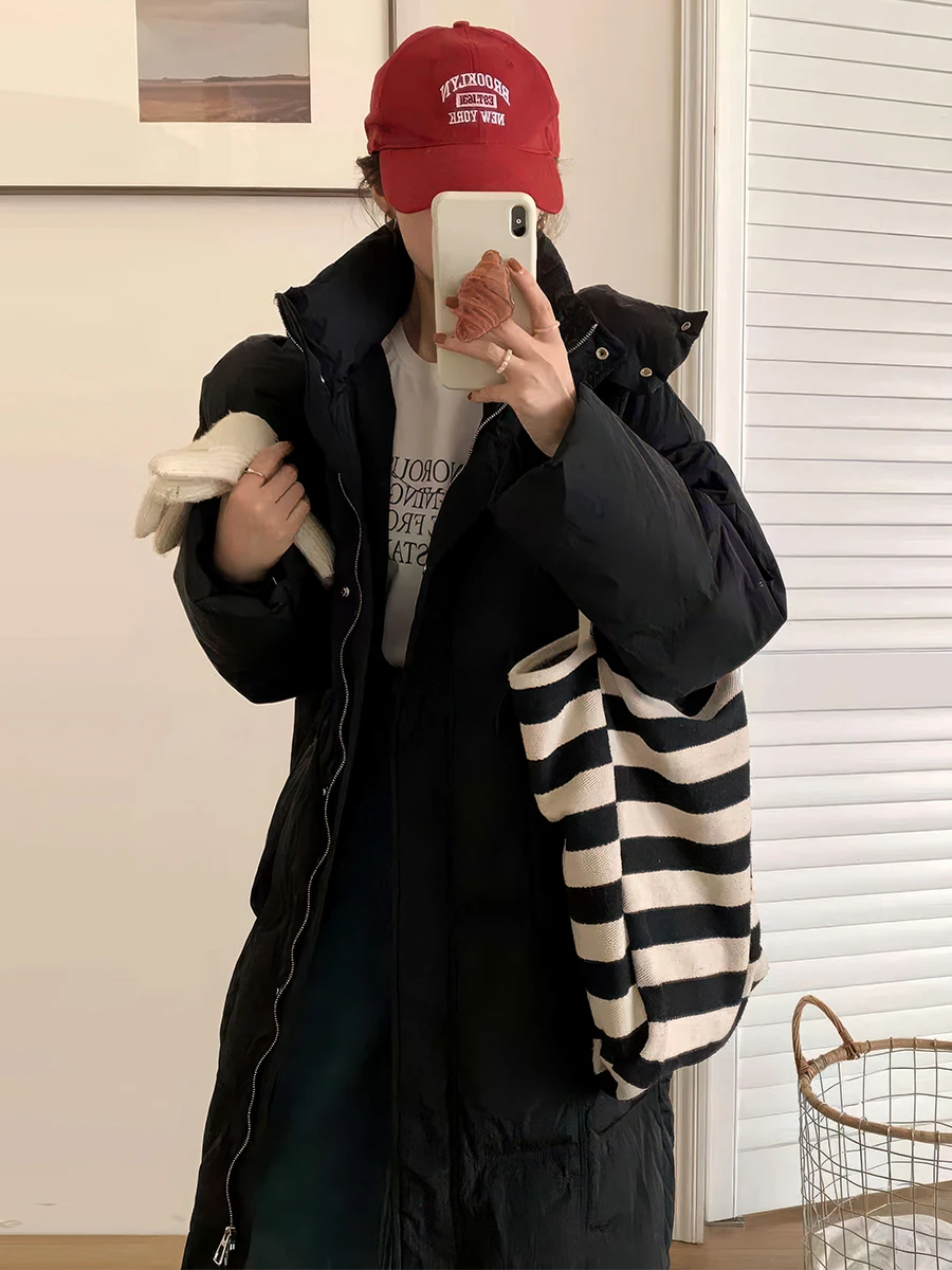 2024 Winter New Versitile Fashion Thick Warm Small Mid-Length 90 White Duck Down Down jacket Outerwear Women