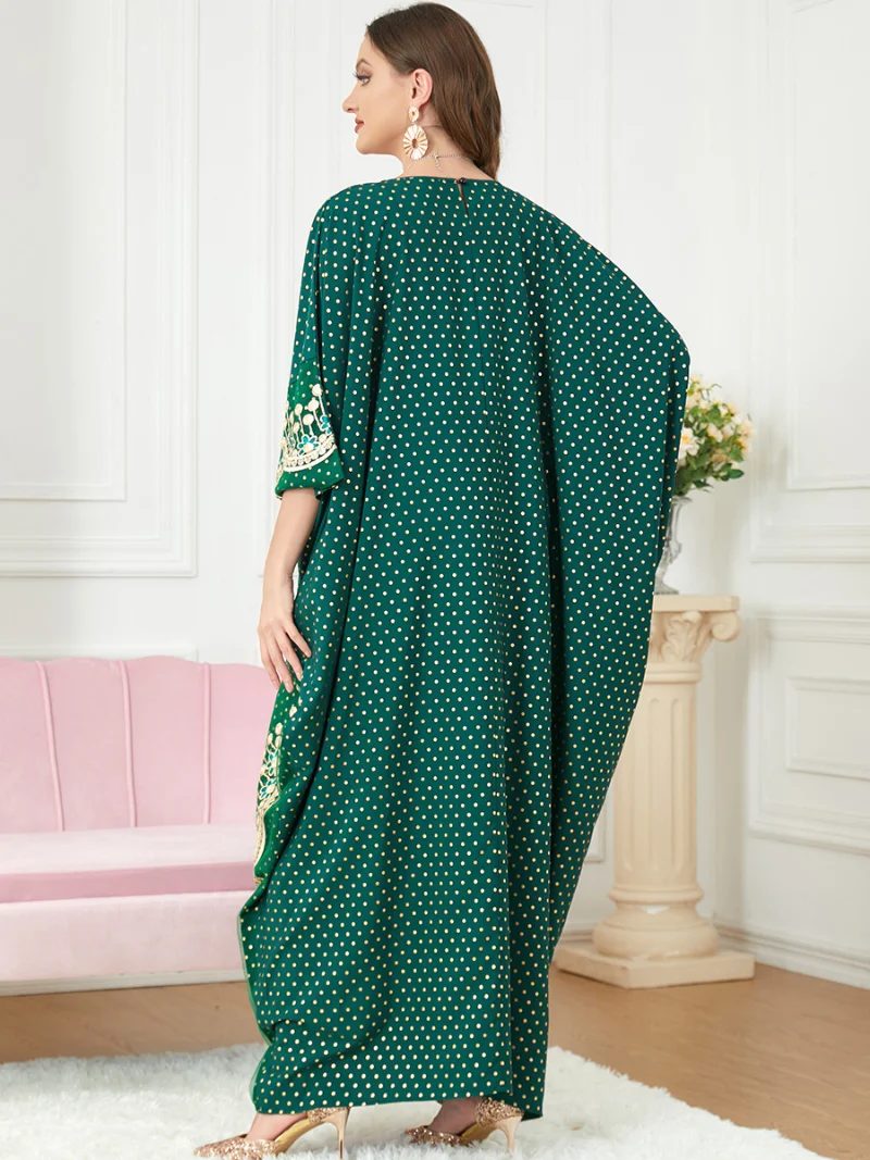Morocco Party Dress Muslim Women Abaya Prayer Polka Dot Caftan Bat Sleeve Robe India Abayas Dubai Turkey Longue Vestidos Largos