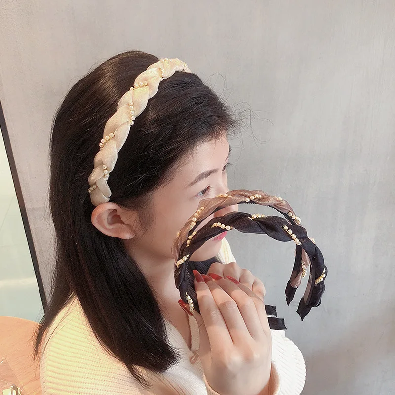 

Fashion Fine Bow Pearl Headband Lady Rhinestone Non Slip Press Hair Head Hoop Bands Accessories Women Girls Scrunchies Headdress