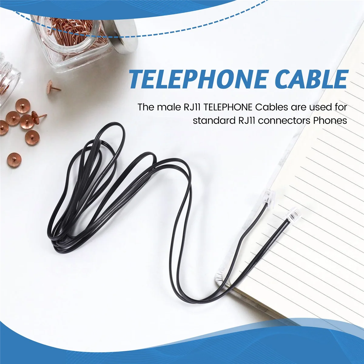 RJ11 6P4C Telephone Cable Cord ADSL Modem 2 Meters