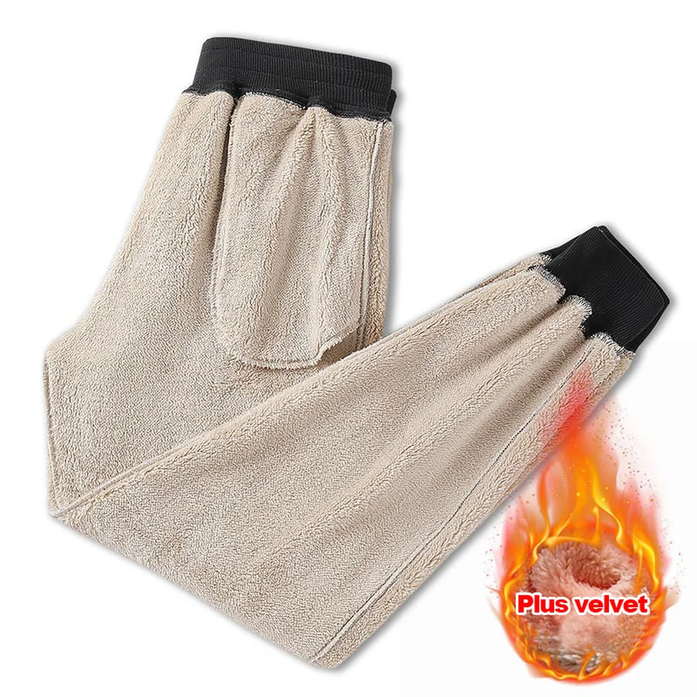 

Warm Pants Winter Men Fleece Lined Fur Pants Men DTrack Pants Casual Trousers Men Plus Size