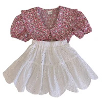 2022 new girls suits spring and summer cute floral short sleeve top and lace skirt child girl dress set for 2 3 4 5 6 7 8 years