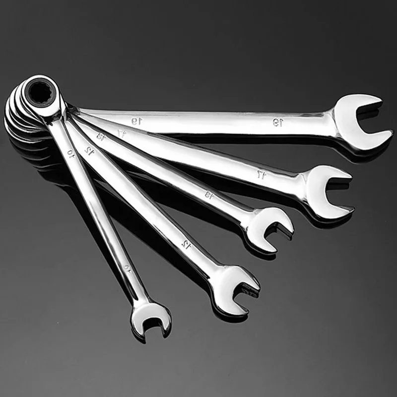 

Набор гаечных ключей с пневматическим храповым механизмом, 5 шт., 10-19 мм, Торцевые гаечные ключи для автомобиля, сверхмощные механические регулируемые гибкие головки для разборки салона