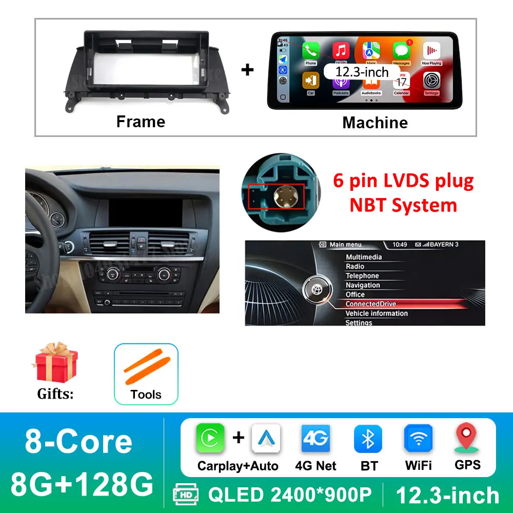 

Автомобильный аудио-видео мультимедийный плеер с GPS Android 14 для BMW X3 X4 F25 F26 2011 2012 2013-2017 CIC NBT System WiFi BT Carplay 4G