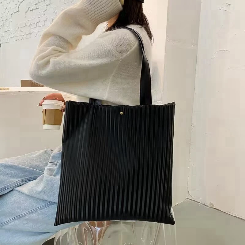 Popular Simple large capacity Tote Shopper Bag trendy shoulder bag for women Solid Color Casual HandBag With Zipper