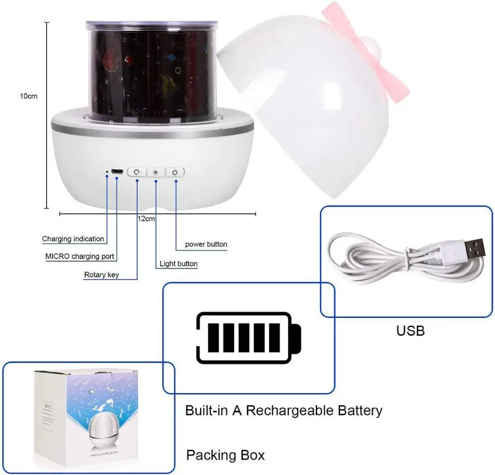 Вращающийся светодиодный ночник с 6 узорами музыкальный проектор звездного неба