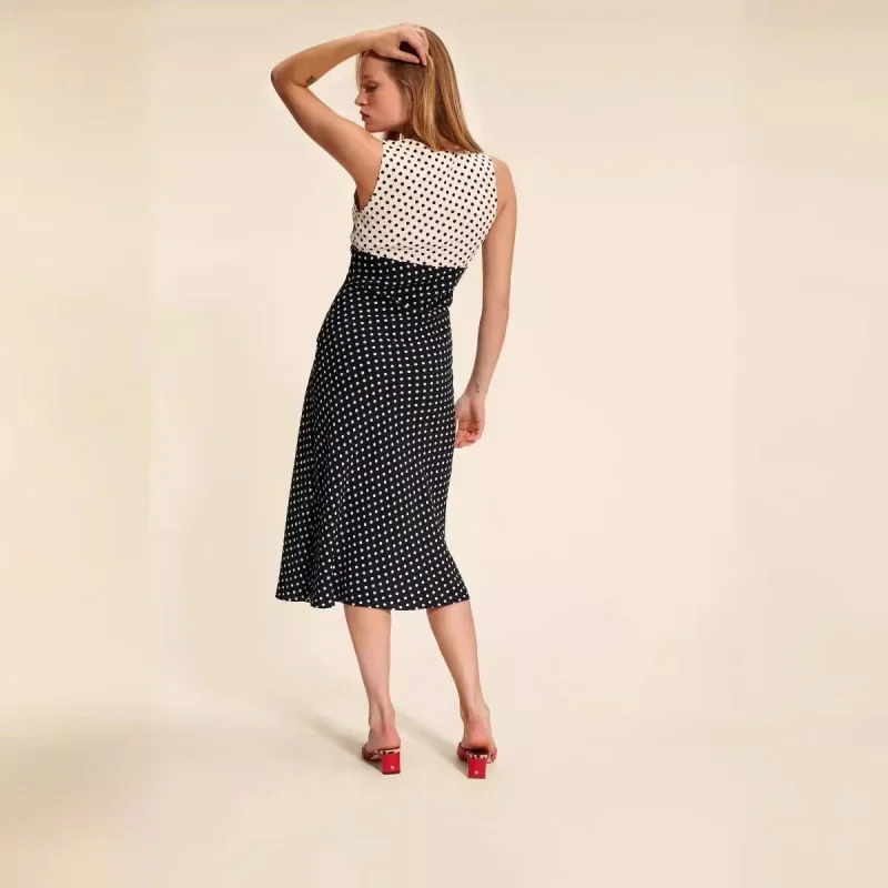 Французский Ro Home 2024 летнее оригинальное тканевое черно-белое платье в горошек с