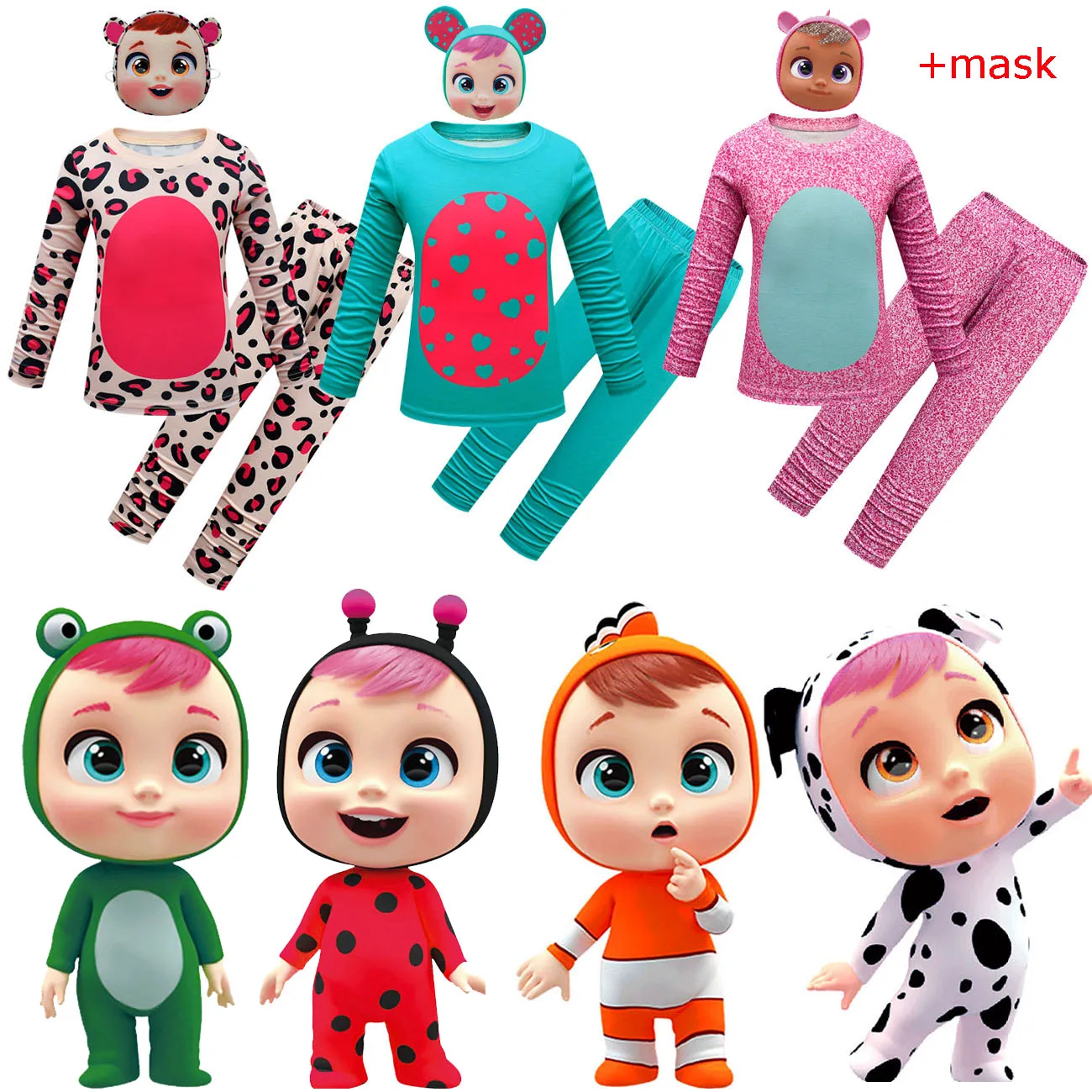 

Halloween Kids Girls Clothes Cosplay Ctue Cry Baby Children Set Girls Party Costume Long sleeve Tops+pants Girl Set with mask