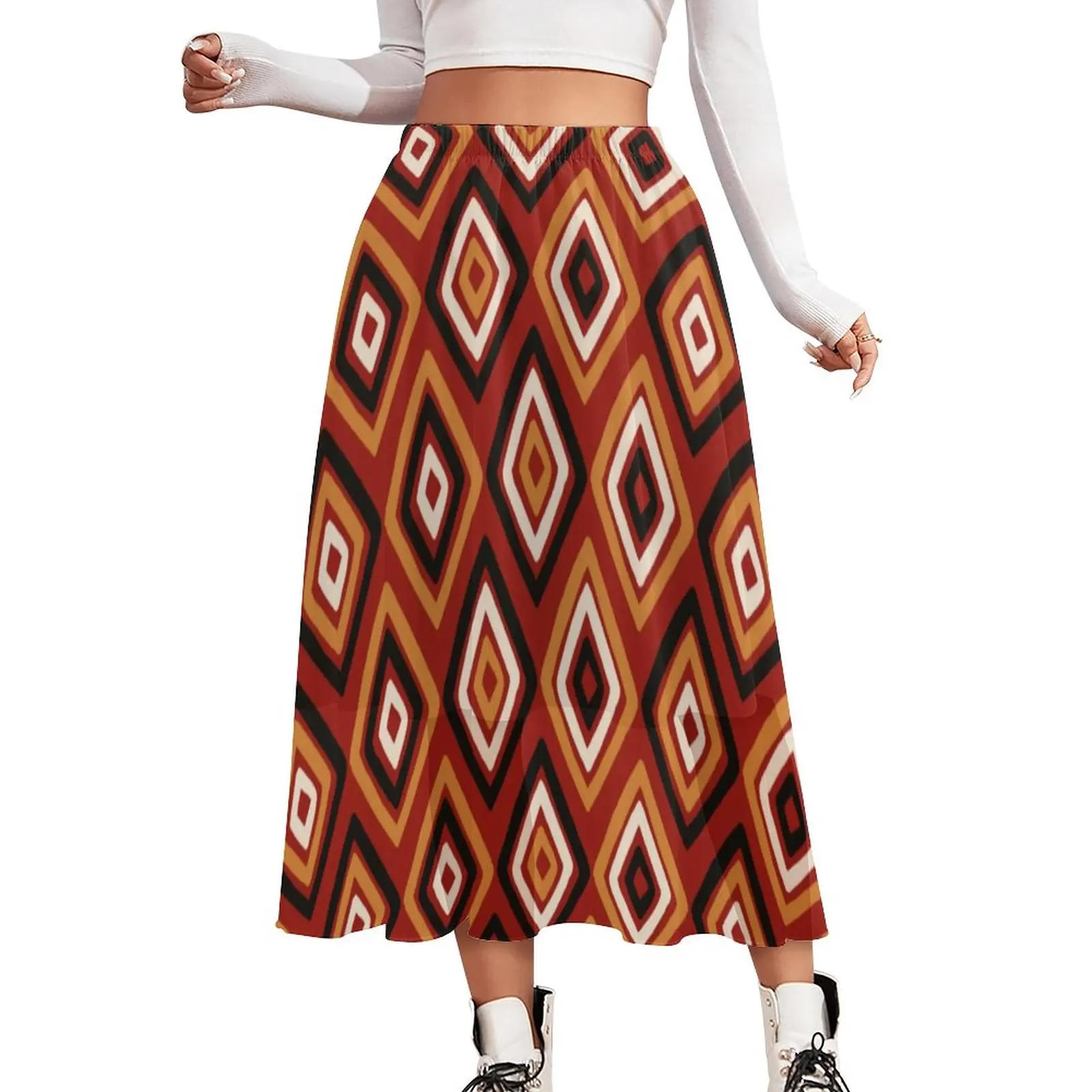 

African Styles Skirt Ladies Retro Geometry Kawaii Boho Skirts Pattern Elastic Waist Street Wear A-line Skirt 2XL 3XL 4XL