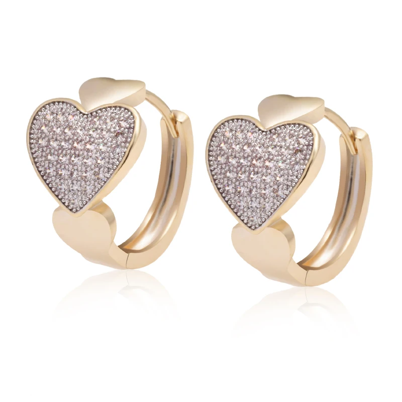 

Love Heart design Zirconia 18k Gold Color Plated Luxury for Women Huggies Earrings Classic Jewelry