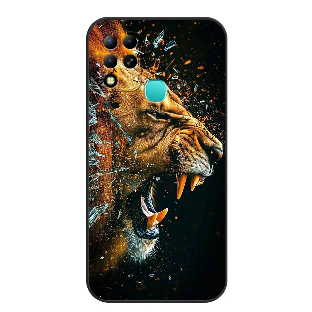 ЧЕРНЫЙ чехол из ТПУ для ITEL A60 P40 VISION 5 A18 S18 INFINIX SMART 7 PLUS 7HD HOT 30 30I PLAY NOTE ZERO ULTRA 5G Lion Cat Skull